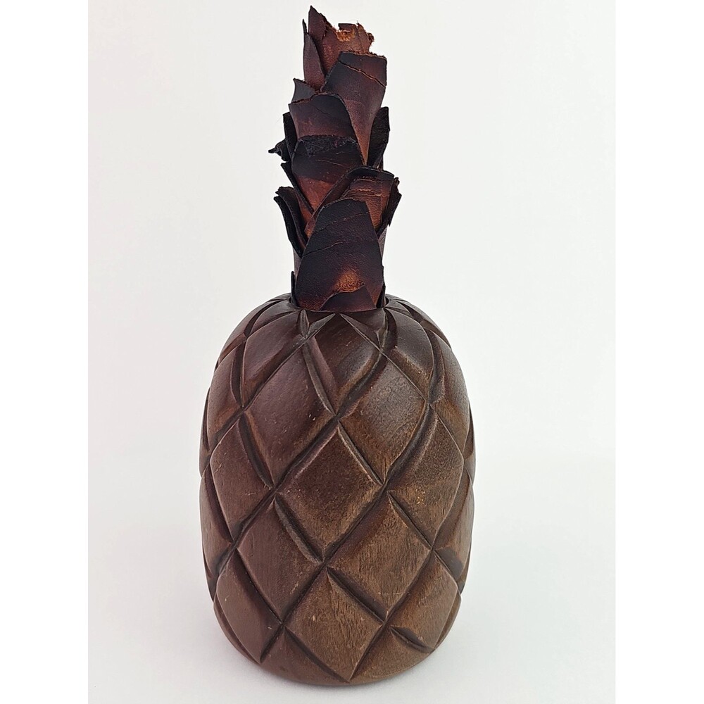 Wooden Pineapple with Bird Hand Carved MCM Vintage Hospitality Welcome Fruit 8in